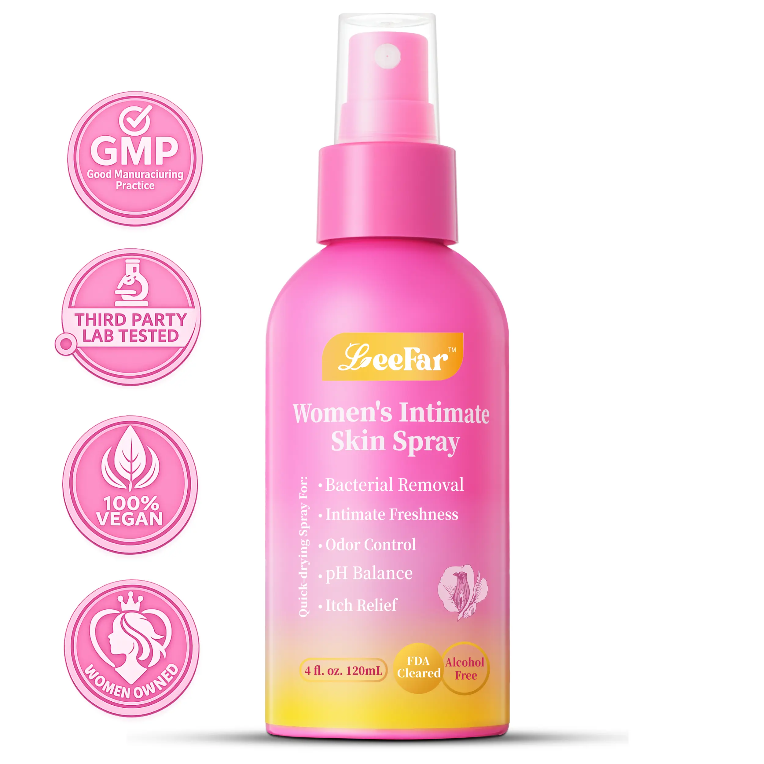 LeeFar Her Fresh Intimate Skin Spray – Odor Control, pH-Balanced & Itch Relief | Cleansing & Refreshing Feminine Spray for Intimate Comfort & Daily Hygiene | 4 fl oz (120 mL)