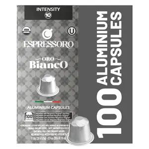 ESPRESSORO USDA Organic Espresso Compatible Pods - 100 Ct ORO BIANCO - Aluminium Coffee capsules compatible with Nespresso Original Line Machines