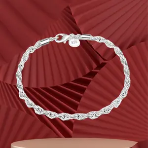 Temperament Silver Hemp Rope Bracelet Jewelry Wholesale European and American Hot Sale Flash Twist Rope Bracelet Male and Female Couples Twist Rope Bracelet