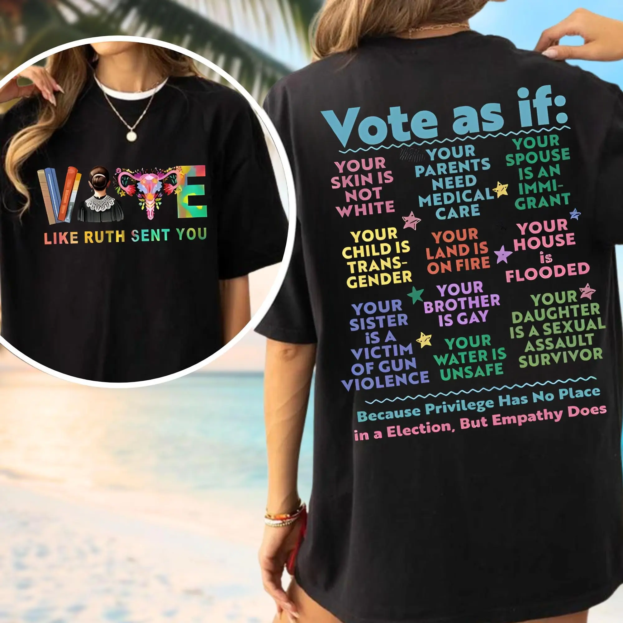 Women's Cotton Round Neck Solid Casual T-Shirt Top - Soft 2-Sided Print Graphic, Smooth Seamless Fabric, Equal Rights Message, Unisex Fit Clothes