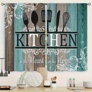 2pcs Farmhouse Kitchen Window Curtains for Kitchen, Retro Art Decor Style Curtains for Kitchen Living Room Bedroom Bathroom Playroom, Window Blackout Privacy Protection Rod Pocket, Drape Home Decoration Room Decor Wall Art Divider Colorful Foldable