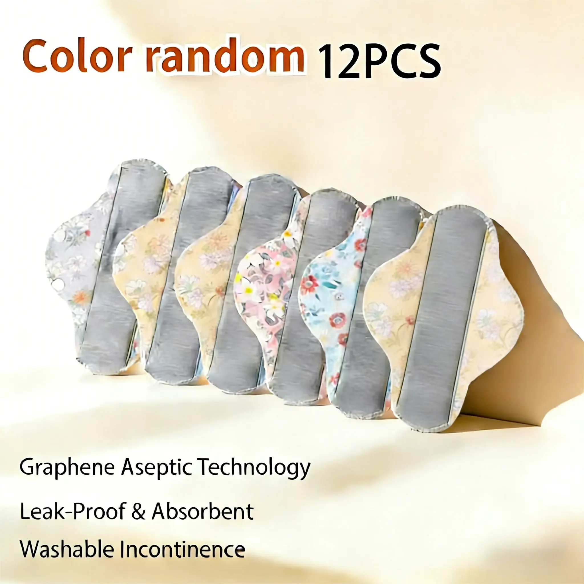 Women's 12-Pack Washable Reusable Organic Cotton Incontinence Pads with Graphene Technology - Leak-Proof, Absorbent, Breathable for Elderly Care