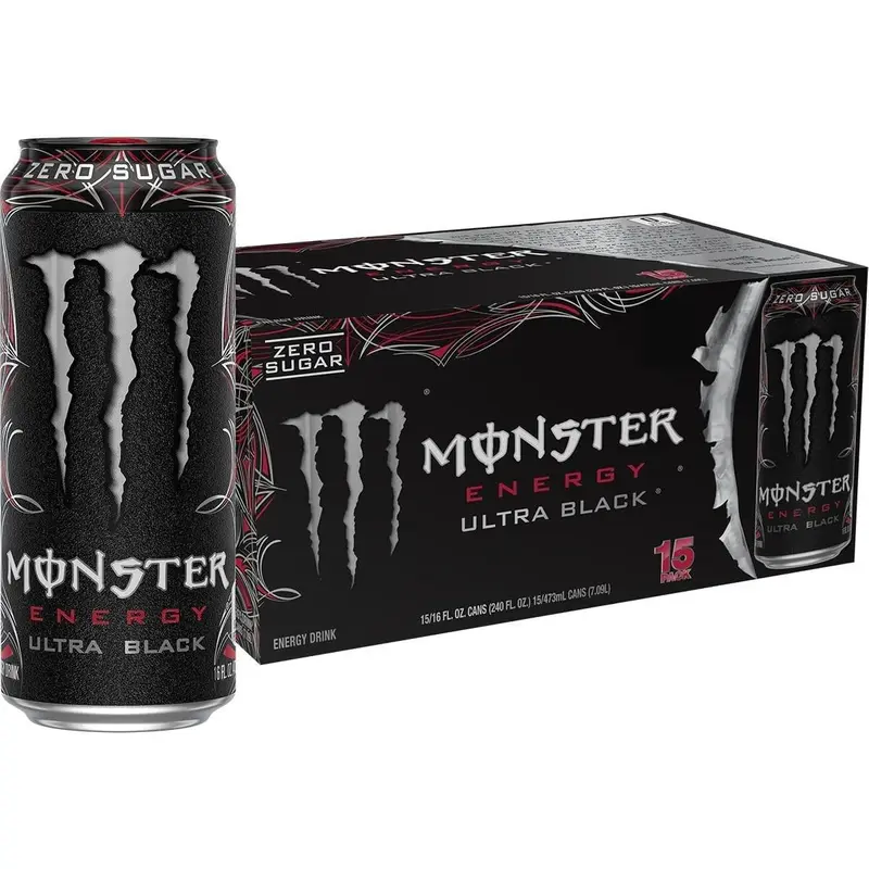 Monster Energy Ultra Black, Sugar Free Energy Drink, 16 Ounce (Pack of 15)