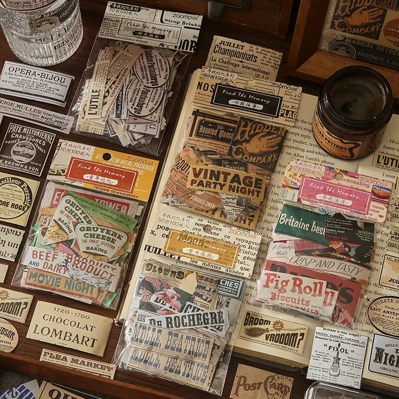 800 Pcs Vintage Style Label Stickers, Decorative Handmade Scrapbook Materials, Aesthetic Stickers, Retro Design Paper Labels for Journaling and Crafting, Scrapbook Page, Stickers Kit