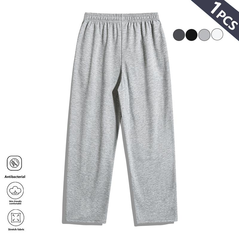 Men's Solid Gray Basic Drawstring Waist Sweatpants Micro-Elastic Comfortable Straight Casual Trousers Regular Version Spring Autumn Outdoor Sportswear Double Pockets All Seasons