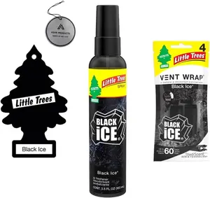 LITTLE TREE Multi-Use Pack Car Fragrance Bundle - 4 Vent Wraps, 1 Spray Bottle, 6 Hanging Trees, Bonus Black Ice Air Freshener for Cars, Trucks, RVs