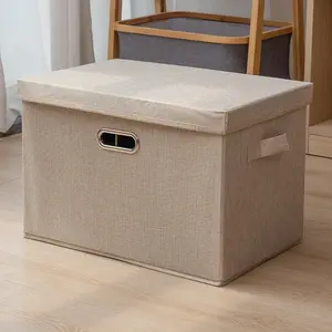 The cotton and linen fabric storage box is foldable and has a lid，Cube Storage Bins outdoorfun
