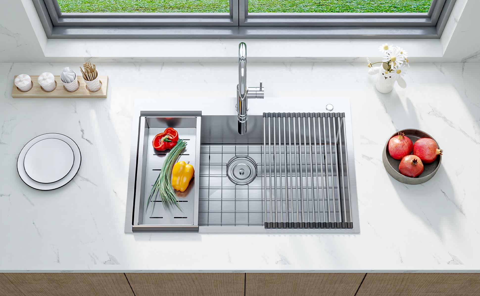 【GARVEE】Kitchen Sink,33 Inch Drop in Kitchen Sink, 33 x 22 Kitchen Sink Drop in 16 Gauge Stainless Steel Kitchen Sink Top Mount Single Bowl Deep Kitchen Sink and Accessories,Workstation Sink