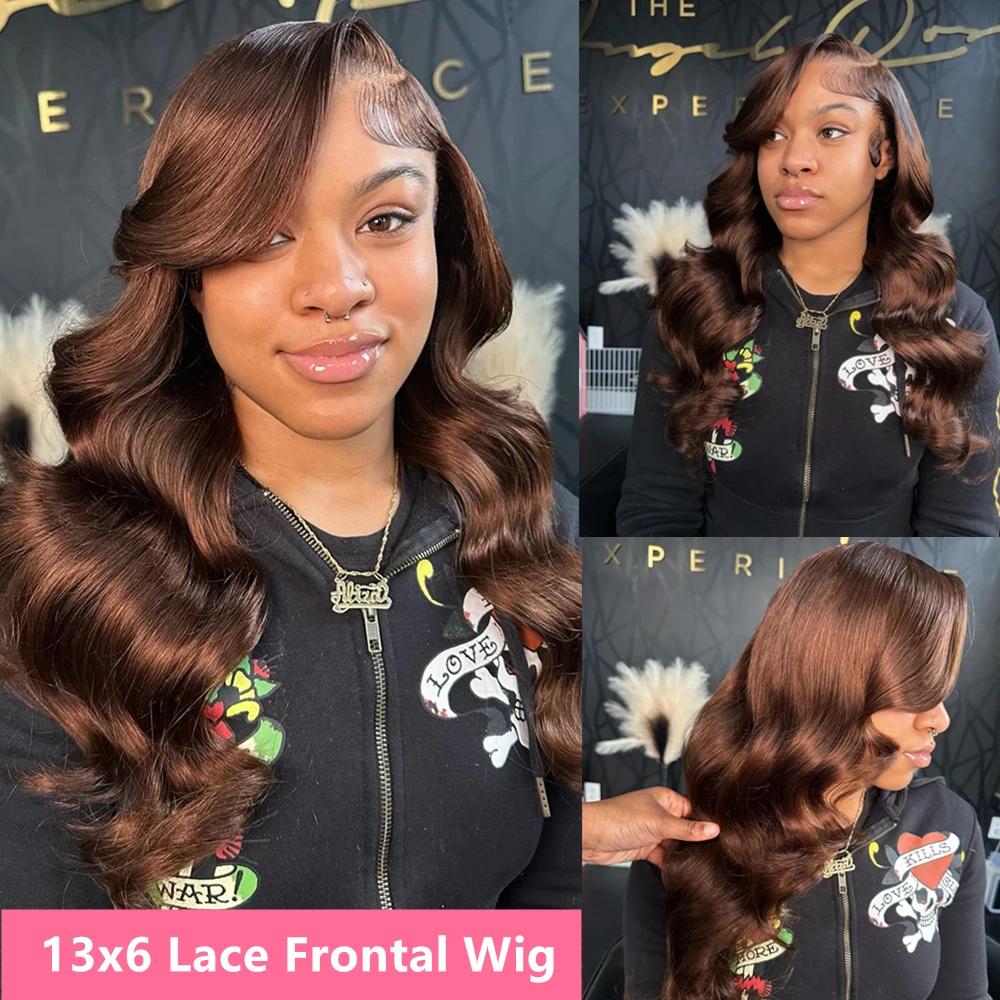 32 34 Inch Body Wave Chocolate Brown 13X4 Transparent Lace Front Wig Brazilian Real Human Hair 13X6 Hd Lace Frontal Wig Colored Pre Plucked Natural Hairline For Women 32 34 Inch Body Wave Chocolate Brown 13X4 Transparent Lace Front Wig Brazilian Real Human Hair 13X6 Hd Lace Frontal Wig Colored Pre Plucked Natural Hairline For Women