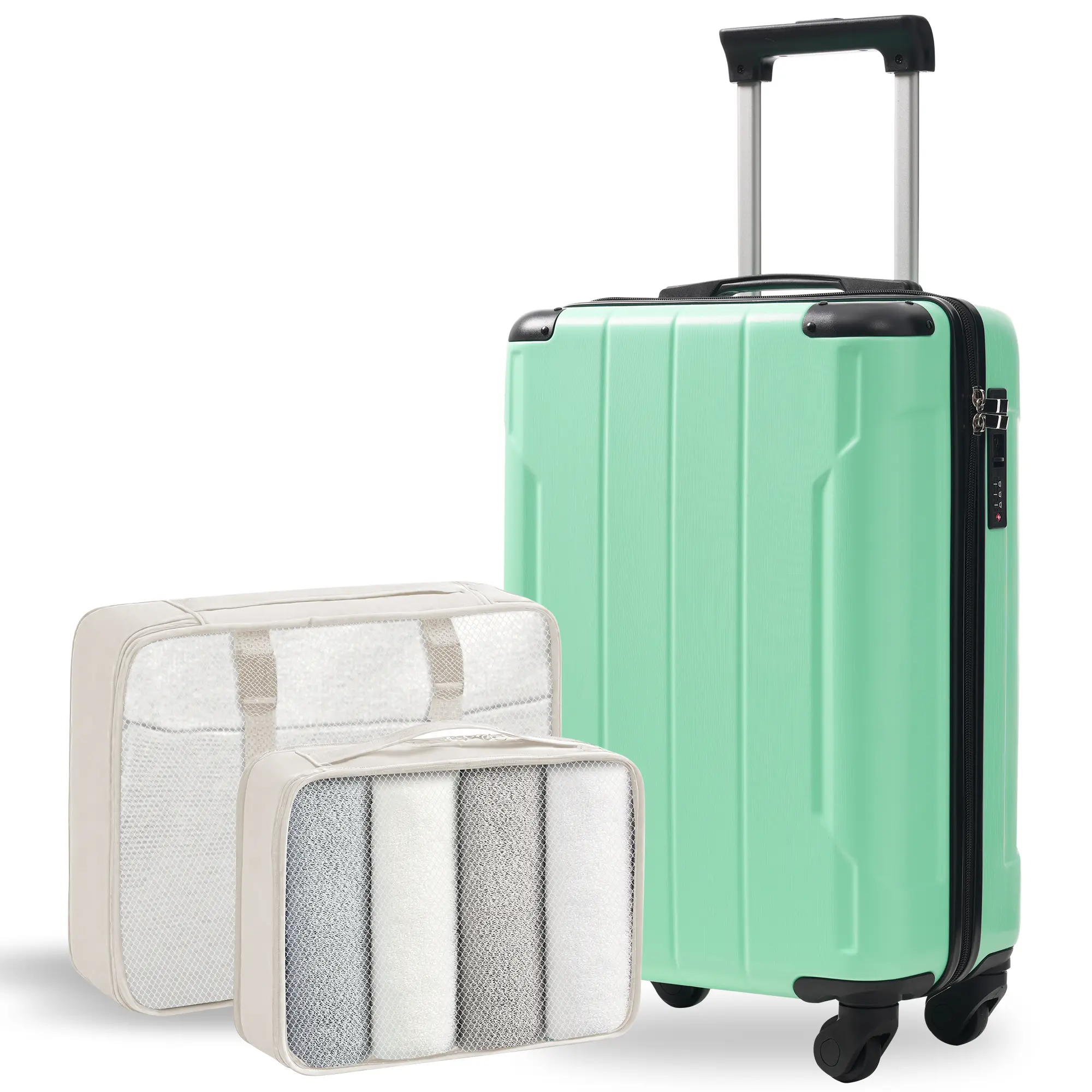 20 Inch Hardshell Carry On Luggage, Creamy Green Lightweight Durable ABS Suitcase with 360° Spinner Wheels, Built-in TSA Lock, Includes 2 Packing Cubes for Business Travel & Weekend Getaways