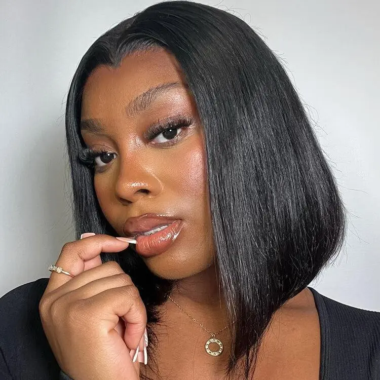 [Upgrade Hairline] AliPearl Wigs Straight Widow's Peak Glueless 6x8 Lace Closure Short Bob Wigs with Drawstring M-Shape Hairline Ready to Go Pre Cut Pre Plucked Human Hair