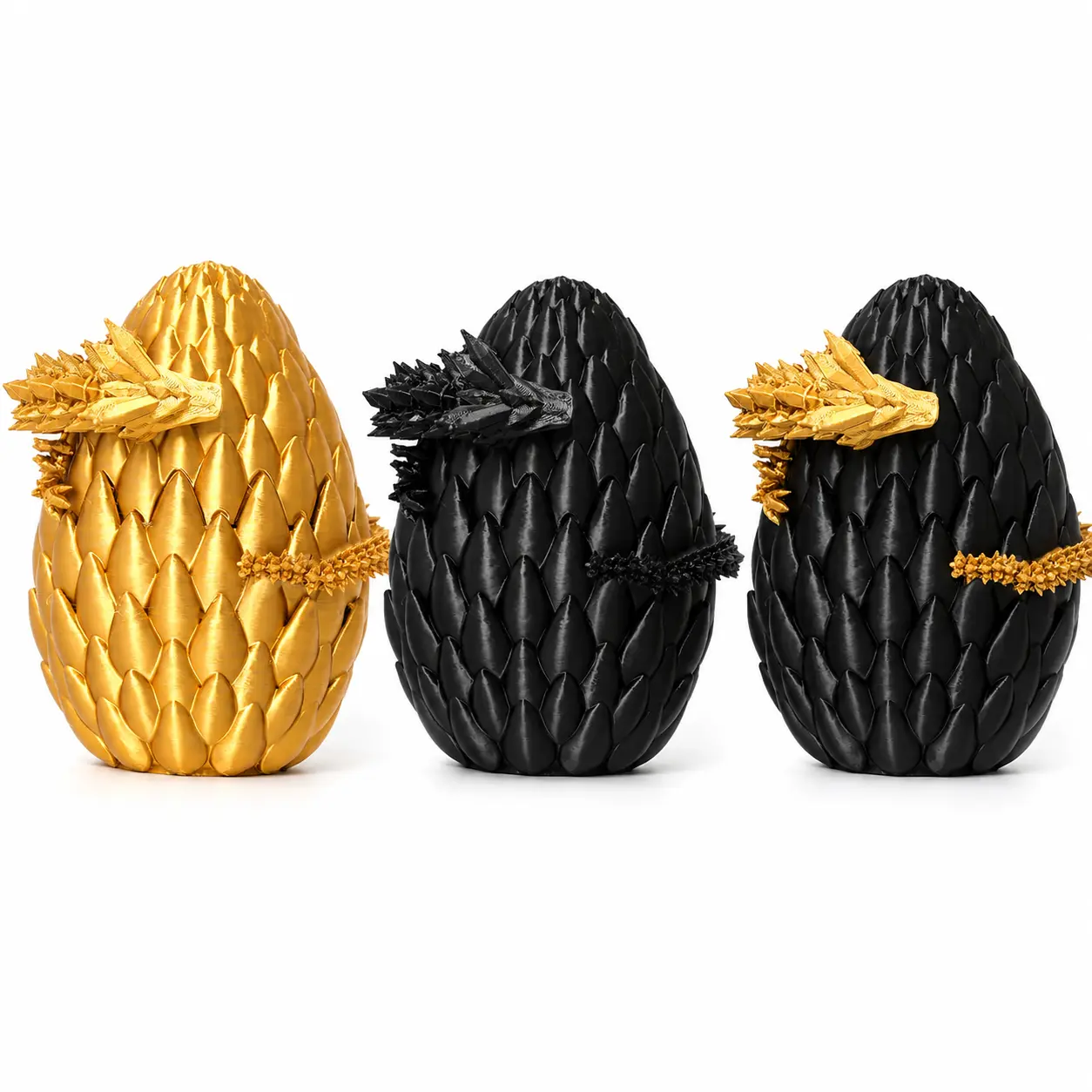 3D Printed Dragon Egg - Gold - Large 12" Flexible Crystal Dragon Inside, Fantasy Desk Pet, Dragon Figurine, Fidget Toy, Collectible Gift for Dragon Lovers
