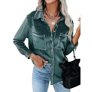 Cicy Bell Women‘s Velvet Button Down Shirt Casual Long Sleeve V Neck Collared Tops Fall Shacket Jacket with Pockets Elegant Formal Corduroy Look Soft Fabric Coats Womenswear winter outfits for women