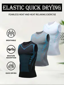 Men's 3-piece sports vest set, crew neck sleeveless shirt, sleeveless shirt, stylish geometric stripe pattern, high elasticity, breathable and sweat-wicking, suitable for fitness, night running, soccer, and basketball.  non-sensitive good