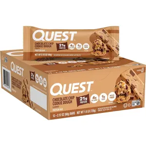 Quest Chocolate Chip Cookie Dough Protein Bars – High Protein, Low Carb Bars (12 Count)