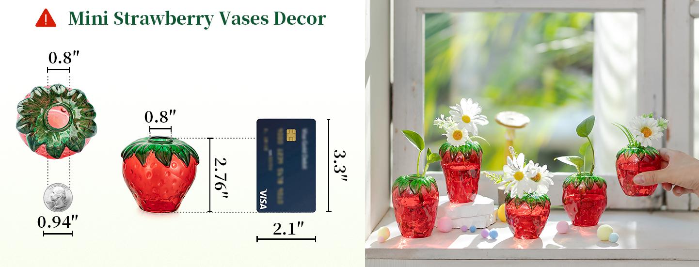 Glass Strawberry Propagation Vases for Plants: Cute Strawberry Decor for Home Kitchen Bathroom Office - Unique Indoor Hydroponic Planters Gifts for Mom Women