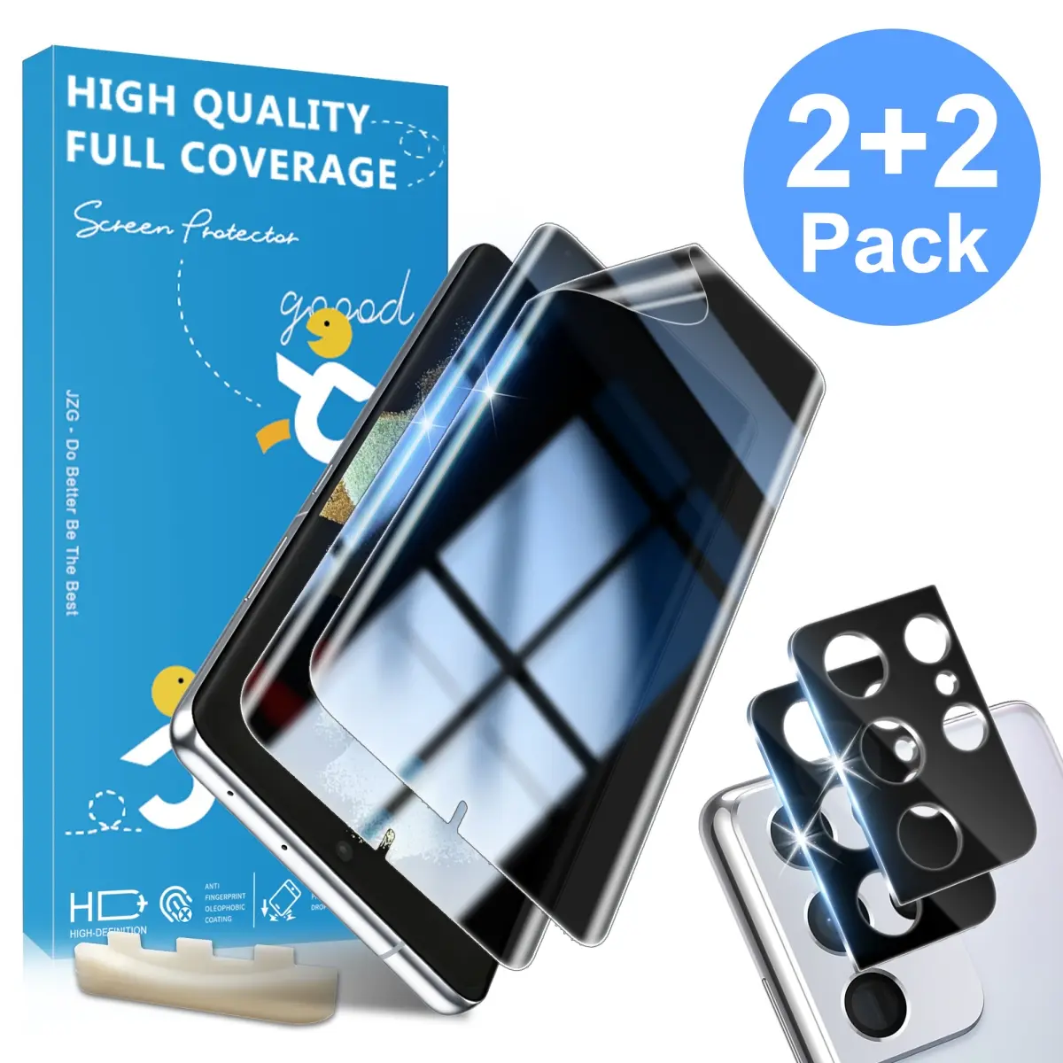 JavoYion 2+2 pack for Samsung Galaxy S21 Ultra - 2 Pack Privacy Soft Film + 2 Pack Lens Protector - Fingerprint Unlock Compatible, 28° Anti Spy, Easy Installation, Bubble-Free, Case Friendly, S21 Ultra camera, S21 Ultra soft screen protector