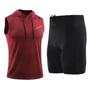 NELEUS Men's 2 Piece Outfits Matching Hoodie Tank Top with Muscle Tee & Running Compression Shorts with Pockets
