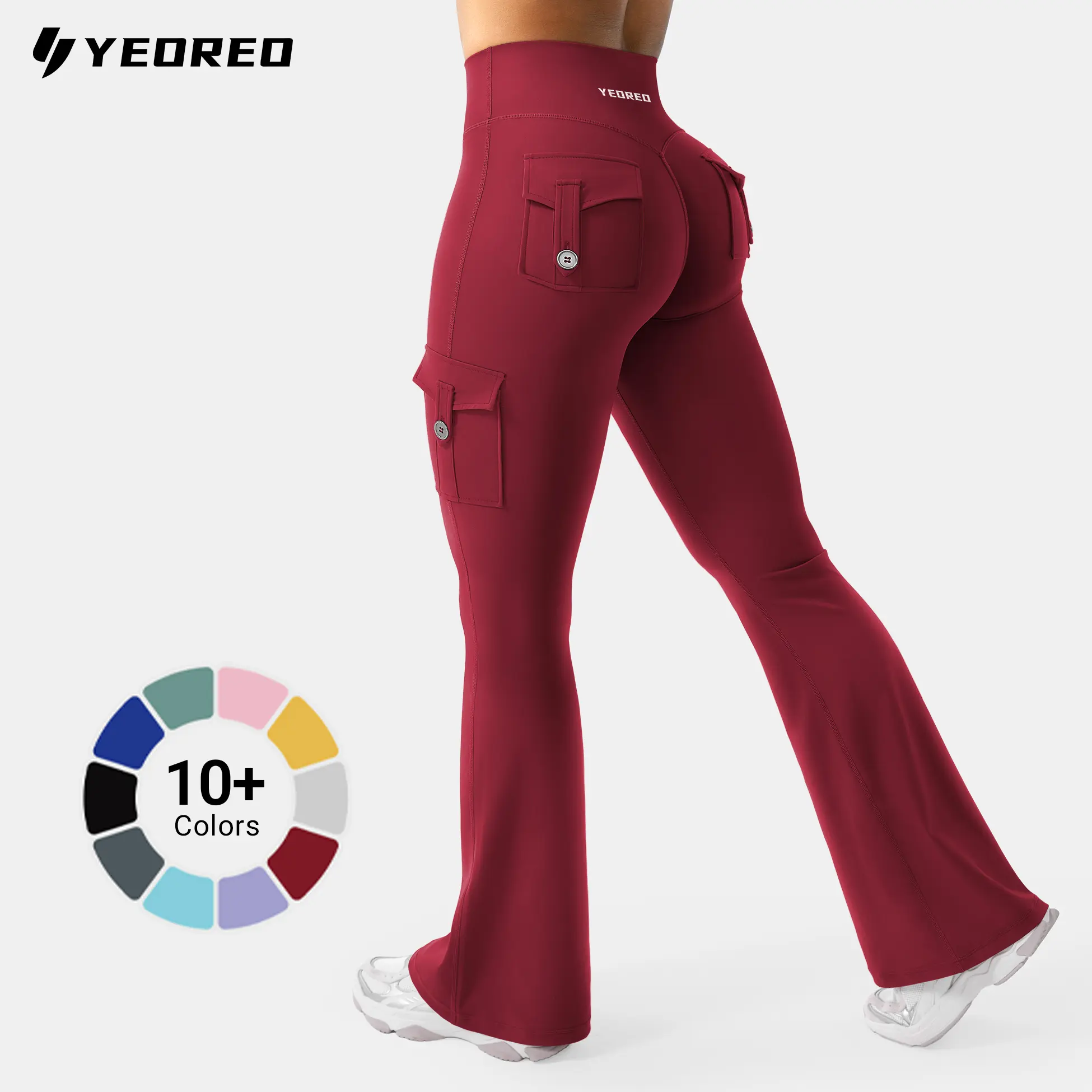 YEOREO CoreFlex Women's UV-Protective High Waisted Flare Leggings - Hidden Scrunch, No Front Seam, Cargo Pockets, 75% Nylon 25% Spandex - Gym Yoga Camouflage Pants summerfinds sohochic,back to school,back to school haul