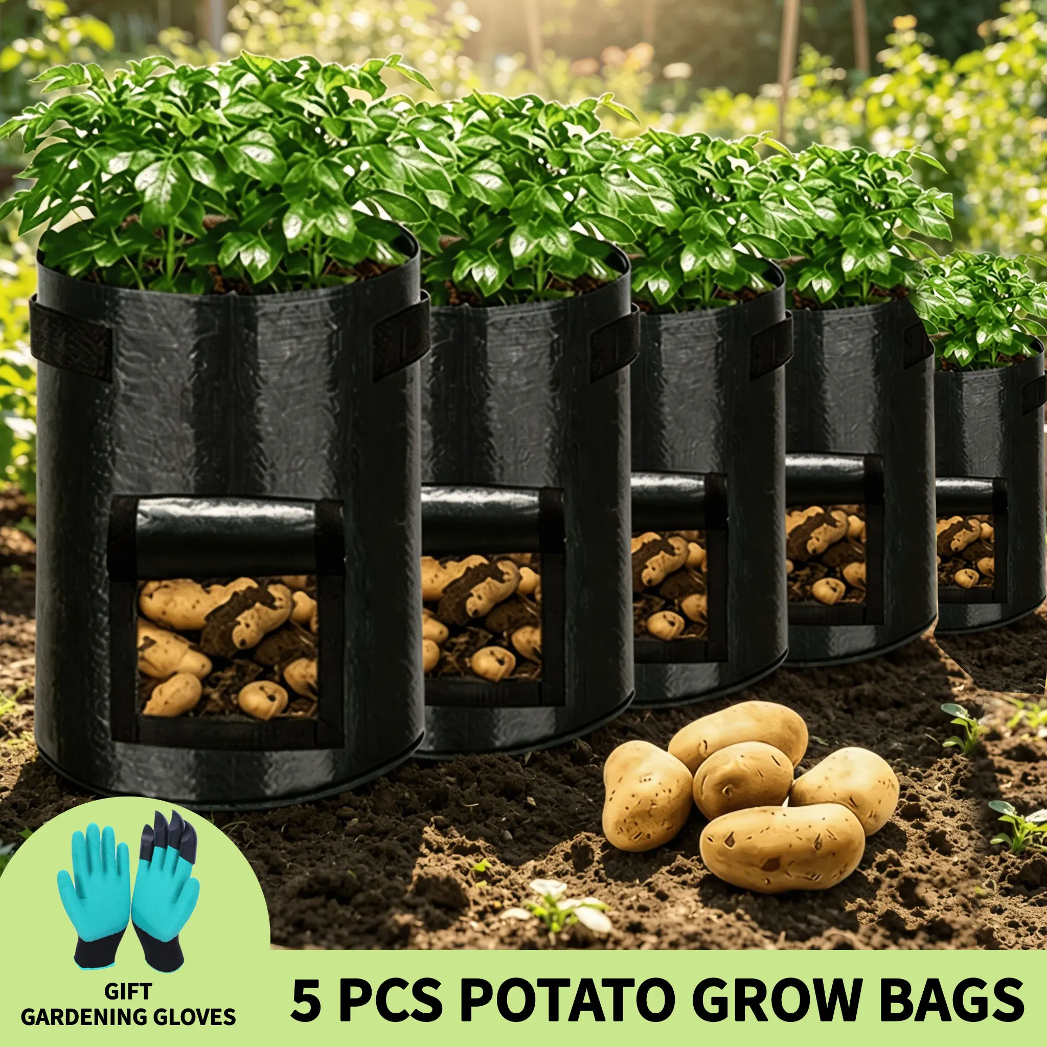 5-Piece Bucket-Shape Potato Bucket, Home Plant Cultivation & Storage Bags for Outdoor Camping, Picnicware for Camping & Hiking