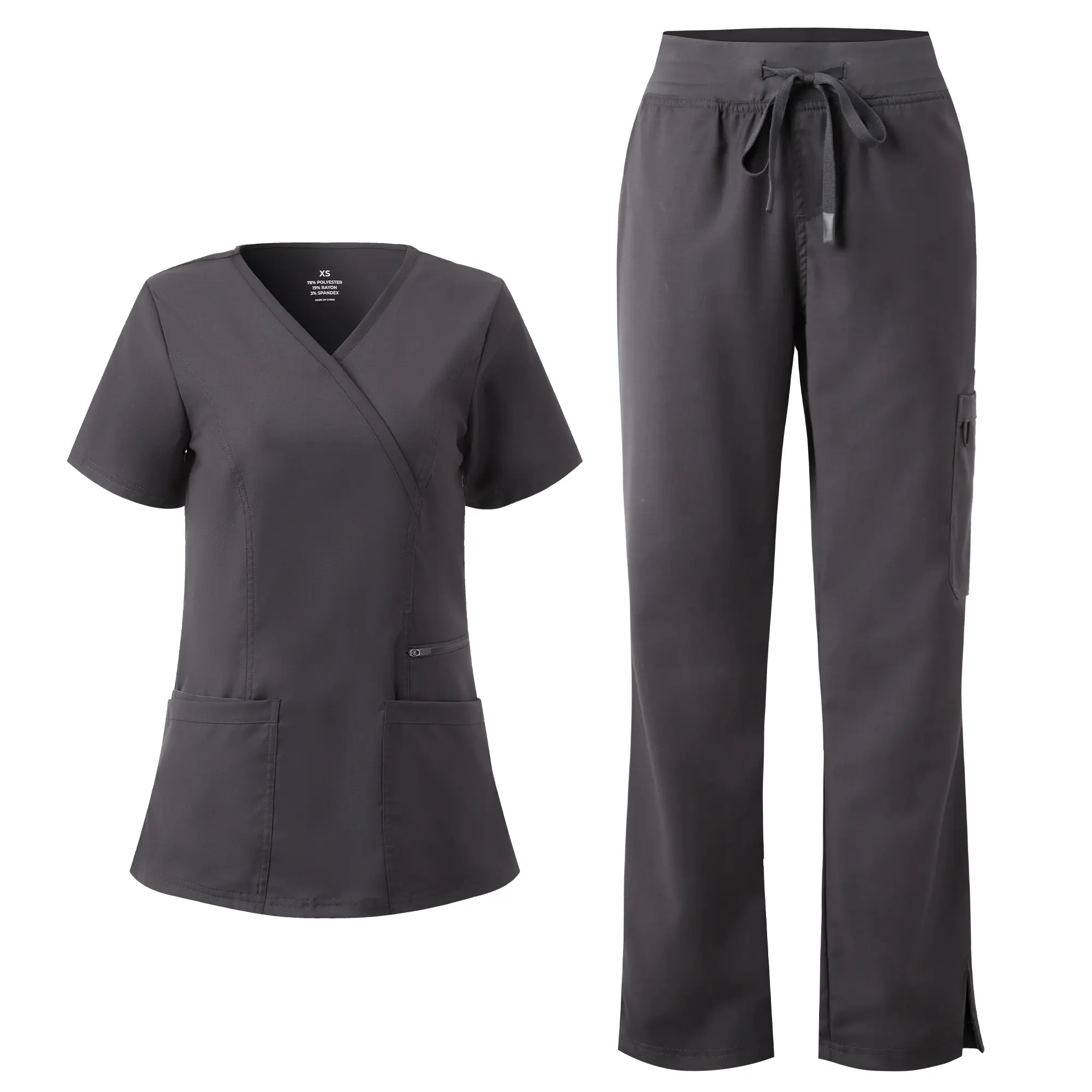 COZYFIT Soft Scrubs for Women - Mock Wrap Top & Straight Leg Pants with 6 Pockets, Back Princess Seams, Soft Fabric, Workwear, Uniforms