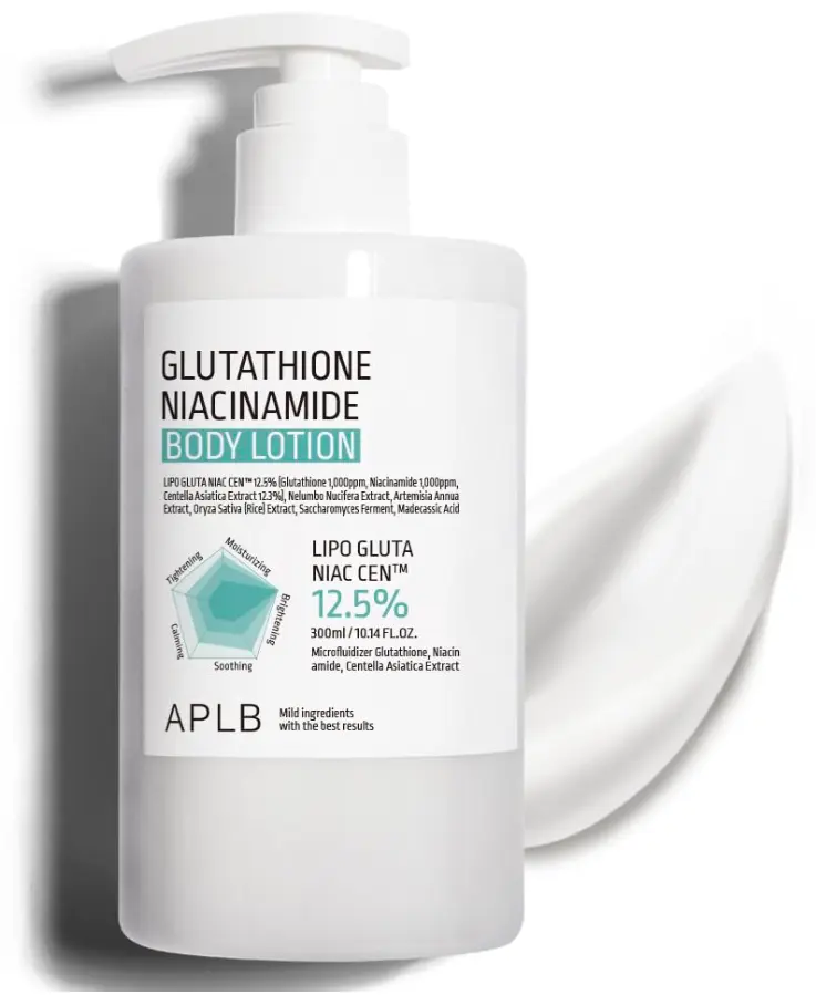 APLB Glutathione Niacinamide Body Lotion 12.5% 300ml with Lipo Gluta Niac TM for Soothing Hydrating Skin Care 10.14oz, Moisturizer, Body Care, Cosmetic, Daily, Hydration, Alcohol Free Body Lotions & Creams