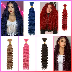 Deep Wave Human Braiding Hair for Boho Braids – 50g 1 Bundles/Pack 1 piece Pink 100% Unprocessed 12A Brazilian Virgin Human Hair Bulk, No Weft, Wet & Wavy Curly Extensions