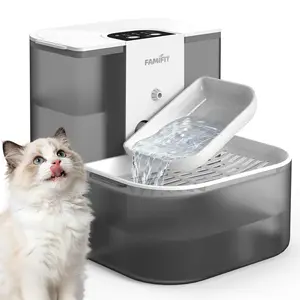 [New Upgrade] Famifit  Automatic Cat Water Fountain (Non-Heated),4.5L+2L，Ceramic Bowl，No Filter, 2000mAh Battery, Timed 3/6/9H & 80/100/120ml Control, Clean Water System, Ultra Quiet