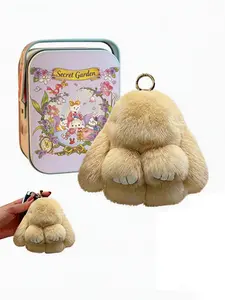 Bunny lulu Rabbit Keychain with Metal Box, Soft and Fluffy Rabbit Keychain, Cute Colorful Rabbit Fur Ball, Stylish Women's Keychain