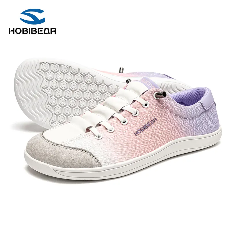 HOBIBEAR Women's Pink Purple Ombre Barefoot Sneakers, Casual Lace-Up Shoes with Wide Toe Box and 0 Drop, Lightweight, Sneaker, Footwear, Barefoot Shoes, Shoes For Women tiktokshopbacktoschool