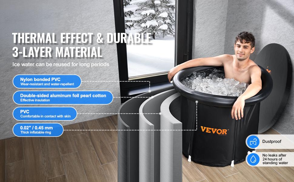 VEVOR Ice Bath Tub,  Cold Water Therapy Plunge Tub for Athletes, Portable Outdoor Ice Barrel Plunge Pool for Recovery, Max. 98 Gal Inflatable Folding Bathtub with Cover, Home Ice Pod for Adult