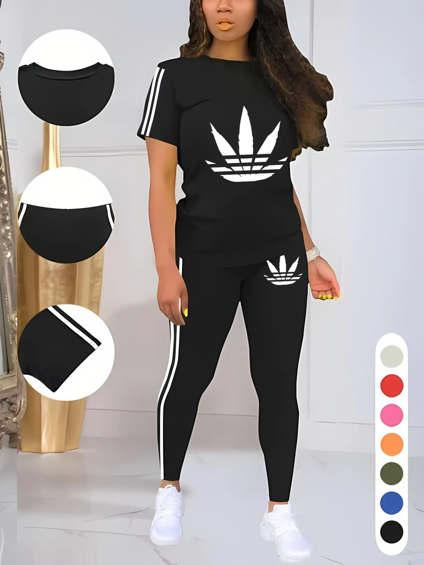 Women's Printed Casual Sporty Round Neck Drawstring Short Sleeve and Long Pants Two-Piece Set, Fitted Letter Pattern, Summer, Athleisure Wear Set, Workout Summer Clothes, Athleisure Outfit