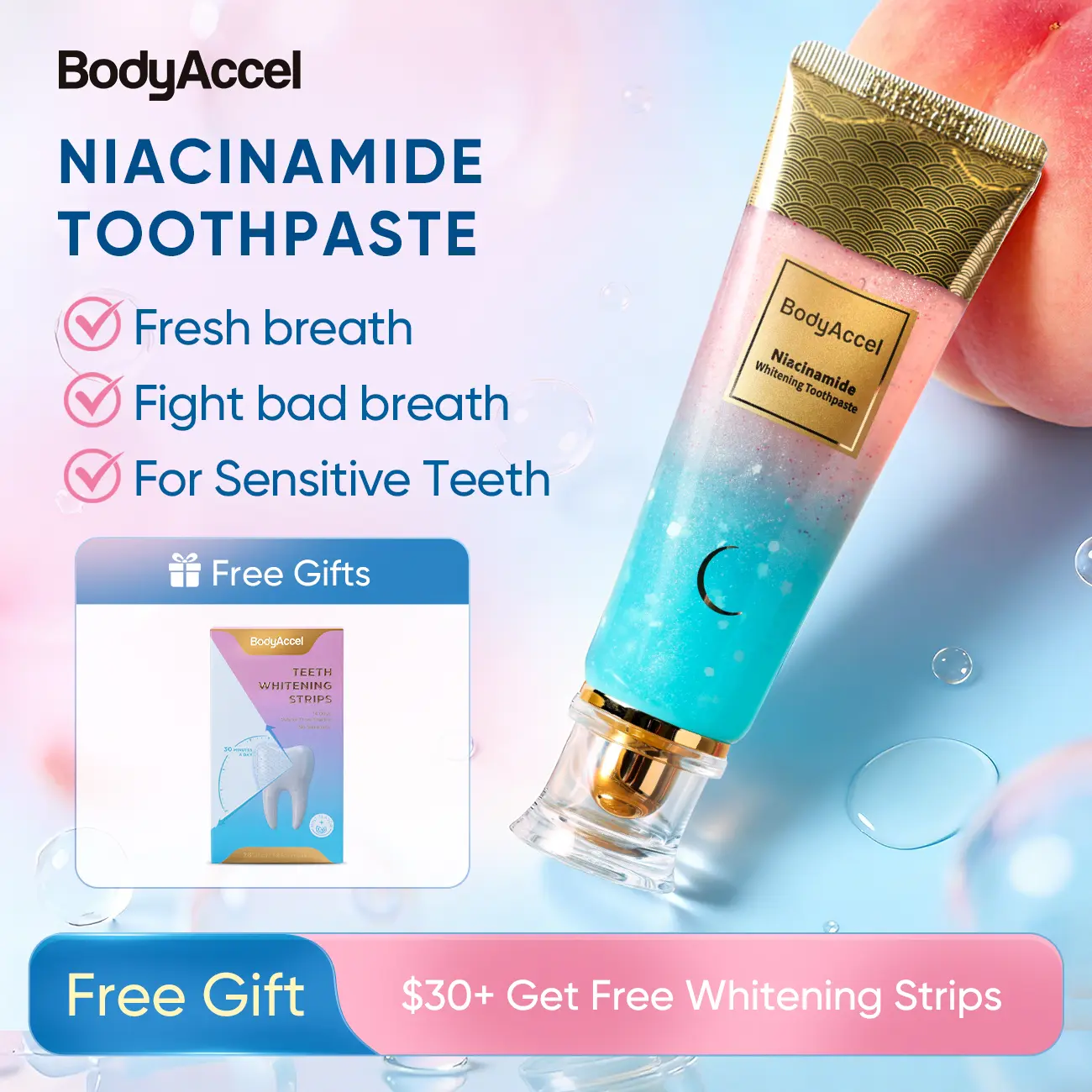 BodyAccel Dual Color Toothpaste with Niacinamide - Gentle Cleaning & Fresh Feeling