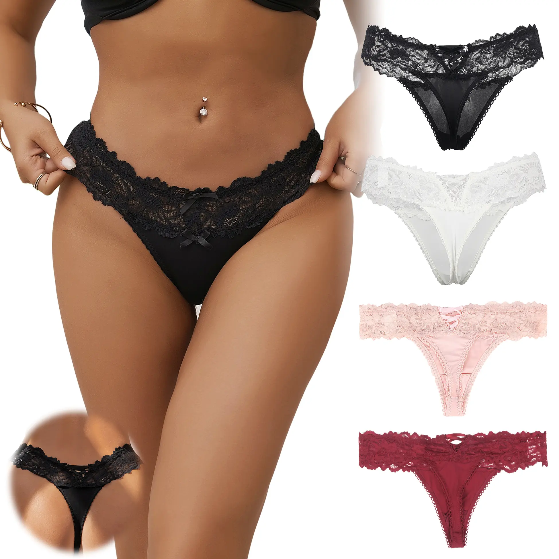 Women Sexy Lace G-String Thongs Panties Low Rise Underwear Undies for Cotton Crotch Cheeky Tangas Panties for Daily Wear Women's Underwear for All Seasons Casual Elegant Panty Lady Soft Breathable Underpants Knicker Regular Fit Panties XS-4XL SpringStatem