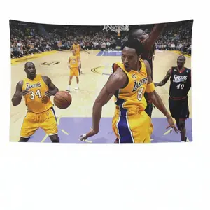 Kobe Bryant & Shaquille O'Neal Flag 2000 Iconic Moment Wall Flag - Celebrate Sports History with Teamwork Excellence and Collaboration Tribute Decor Tapestry Bedroom Dorm Wall AthleteFlags Athlete Flags