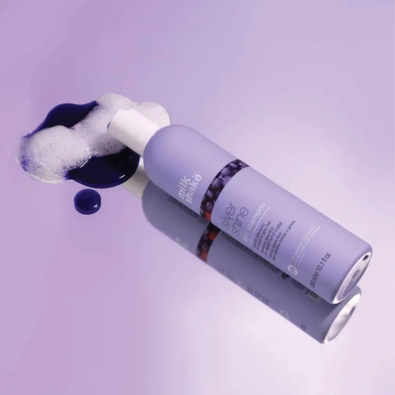 milk_shake light silver shine shampoo | soft purple shampoo less pigment for frequent toning | tones yellow in grey, white or blonde hair | with milk proteins
