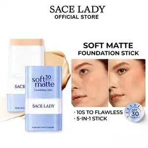 SACE LADY 5-in-1 Soft Matte Foundation Stick with Built-in Brush, Buildable Coverage, Ceramide and Hyaluronic Acid Infused, Portable Makeup