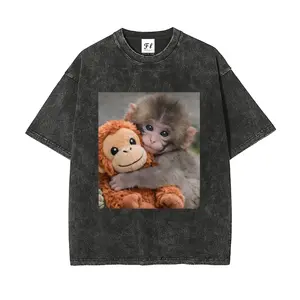 Men's Retro Oversized Punch Monkey Graphic Crew Neck T-Shirt - Stretch, High-Quality Print, Short-Sleeve, Breathable Menswear Casual Top; Unisex Option Available