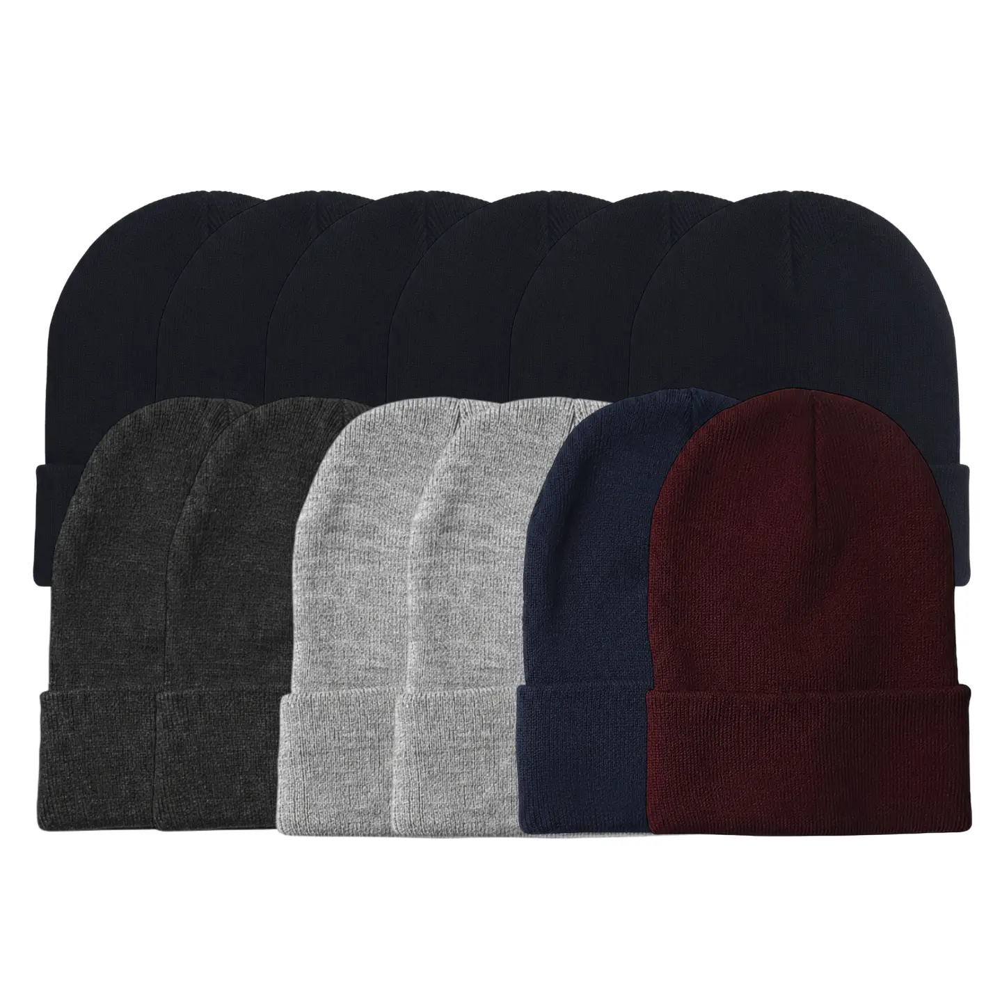 Men's Knit Cuffed Beanie Cuffed Thick Premium Quality Knitted Slouchy Beanie for Men 1/2/3/4/5/6/12 Pack Women Unisex Winter Cozy Warm Hat Acrylic Ski Stocking Cuffed Cap Skull Cap Assorted Value Pack