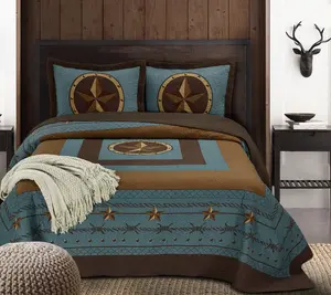 Tucson 3-Piece Rustic Western Star Lodge Oversized Bedspread Quilt Set