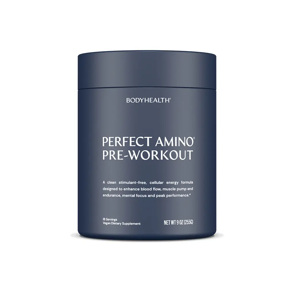 BODYHEALTH Perfect Amino Pre-Workout - Zero Stimulants, Vegan, Gluten-Free, Supports Nitric Oxide & Muscle Pumps, 9 oz - Dietary, Healthcare Dairy Free Supplement Clean Fitness Supplement Natural cutting supplement pre workout powder