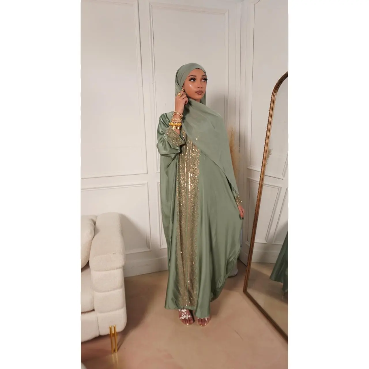 Zahra Sage Green Abaya Set