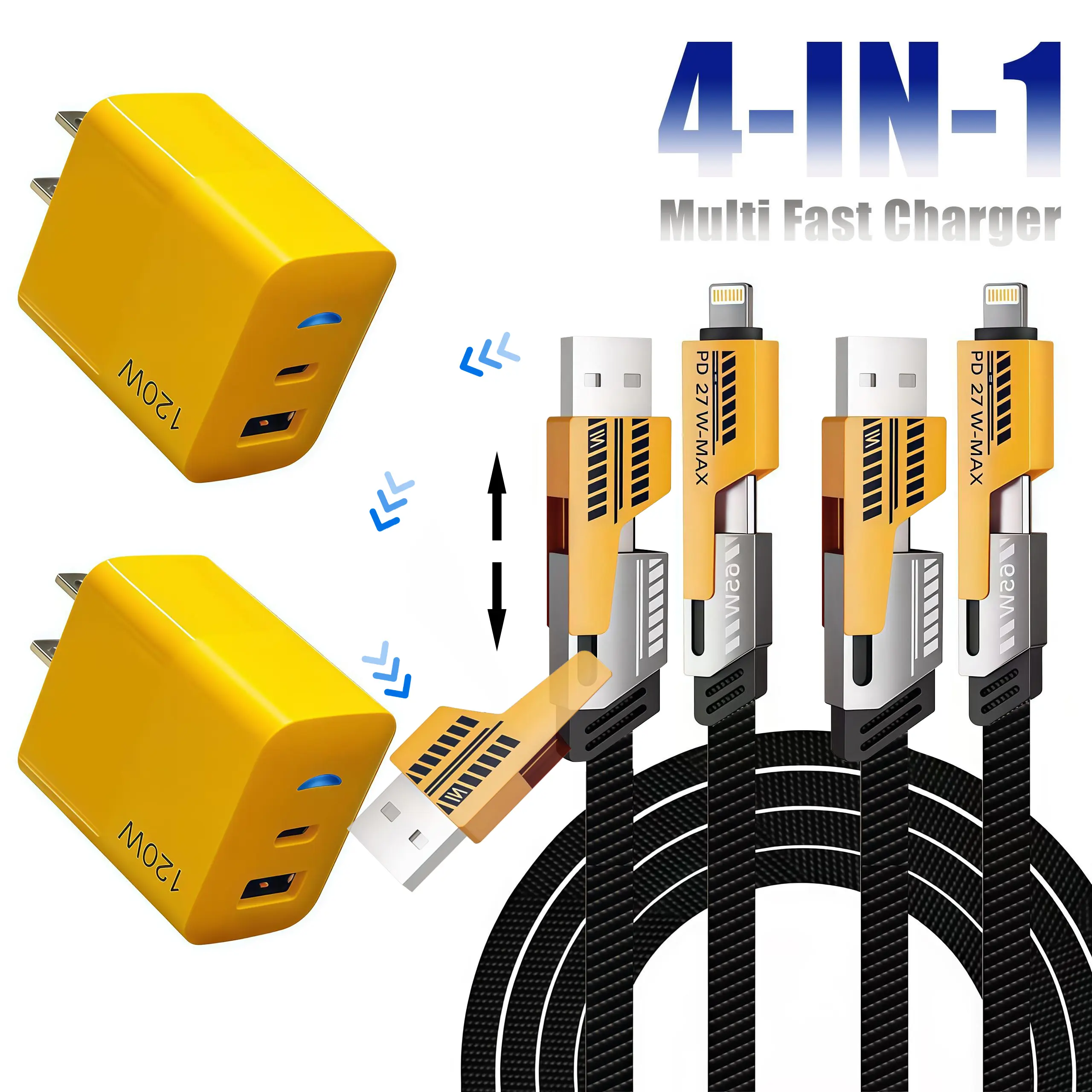 2-Pack Multiple Ports USB C/USB A Fast Charger Adapter with 4-in-1 USB C Cable 5FT Fast Charging Cord,  Compatible with iPhone17/16/15/14/13/12/Pro Max iPad Samsung Cellphone tiktokshopbacktoschool,back to school,back to school haul