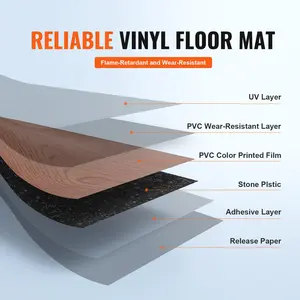 VEVOR Self Adhesive Vinyl Floor Tiles 36 x 6 inch,  , 36 Tiles 2.5mm Thick Peel & Stick, Deep Brown Wood Grain DIY Flooring for Kitchen, Dining Room, Bedrooms & Bathrooms, Easy for Home Decor