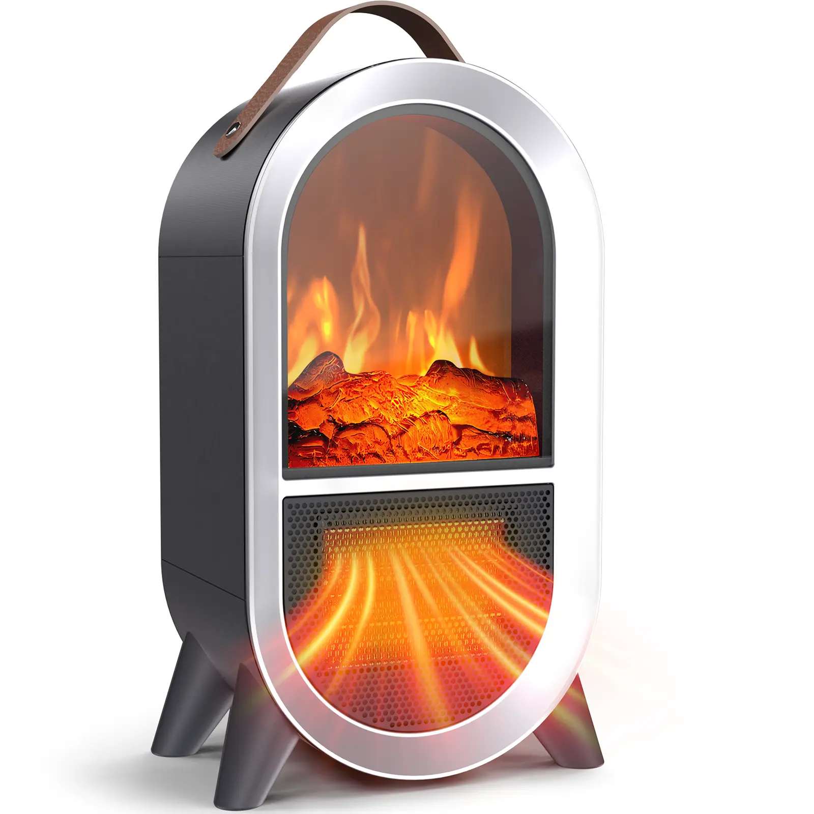 Portable Electric Fireplace Heater - 1500W/750W Black Mini Space Heater with 3D Flame Effect, Flame Retardant, Adjustable Thermostat, Heat Control, Carry Handle, Overheat & Tipover Protection for Home Office