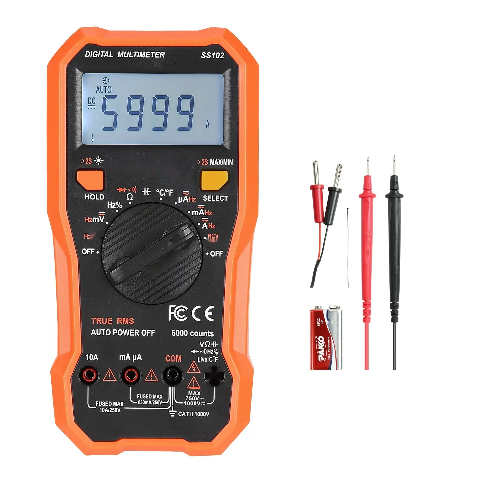 Digital Multimeter 6000-Count TRMS DC/AC Voltmeter And Current Tester, Professional NCV Multimeter For Voltage, Current, Resistance, Capacitance, Diodes, Continuity, Duty Cycle, Live Wire Testing