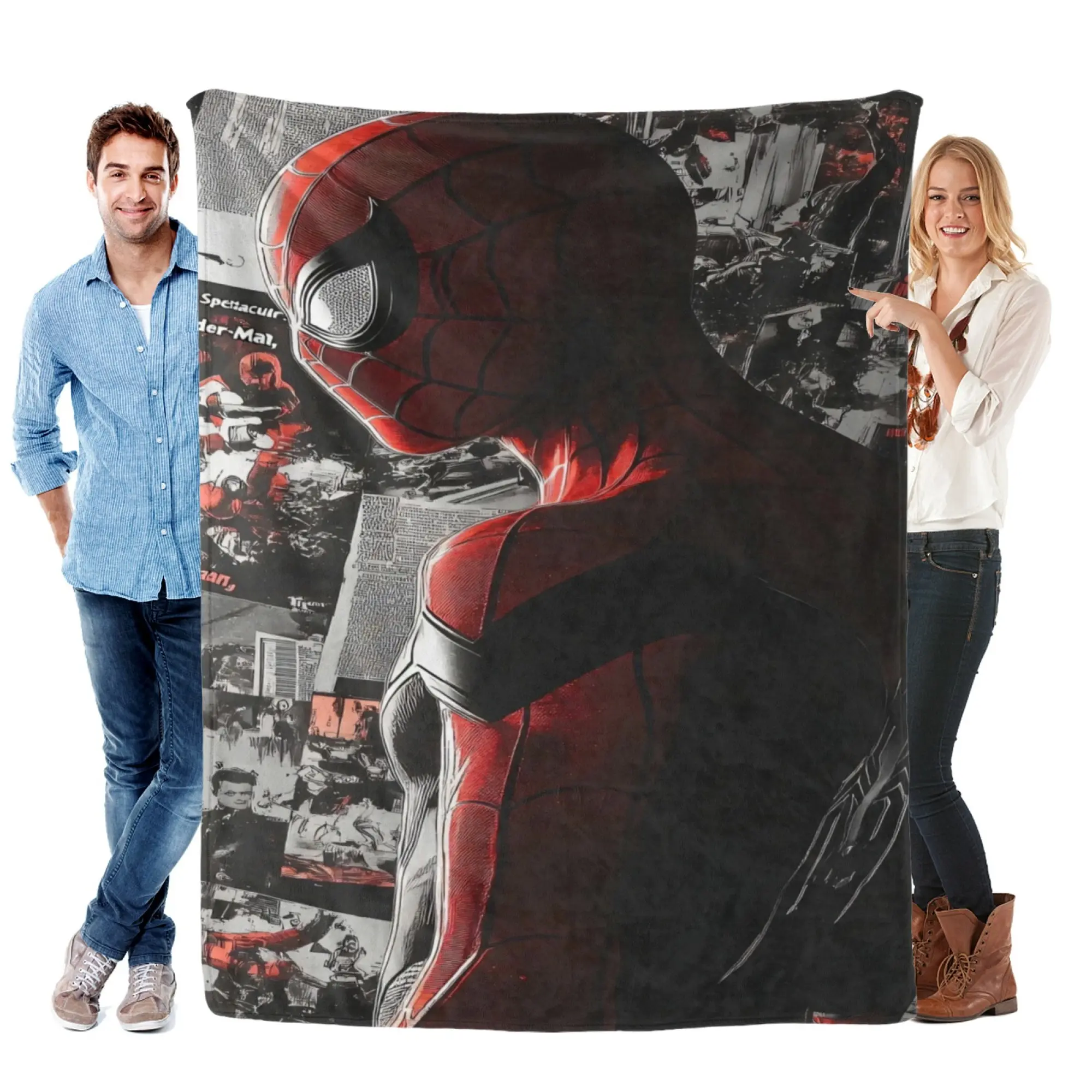 [SummerVibes] MARVEL CLASSIC Spider-Man Dark Comic Collage Flannel Blanket - Soft Cozy 2D Print Throw for Couch, Bed, Home Decor & Fans