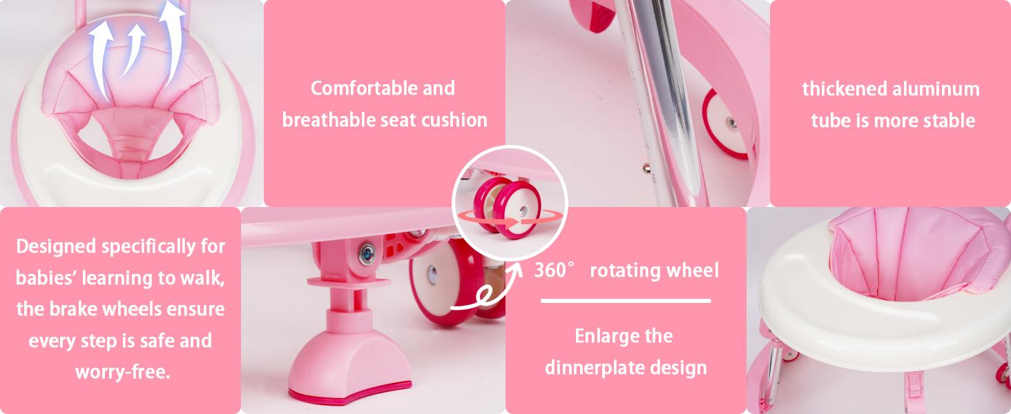 Foldable Baby Walker with 9 Adjustable Heights!Mute Wheels & Footrest, Perfect Activity Center for Boys & Girls Aged 7-18 Months, Portable & Space-Saving! ! Floorwalker