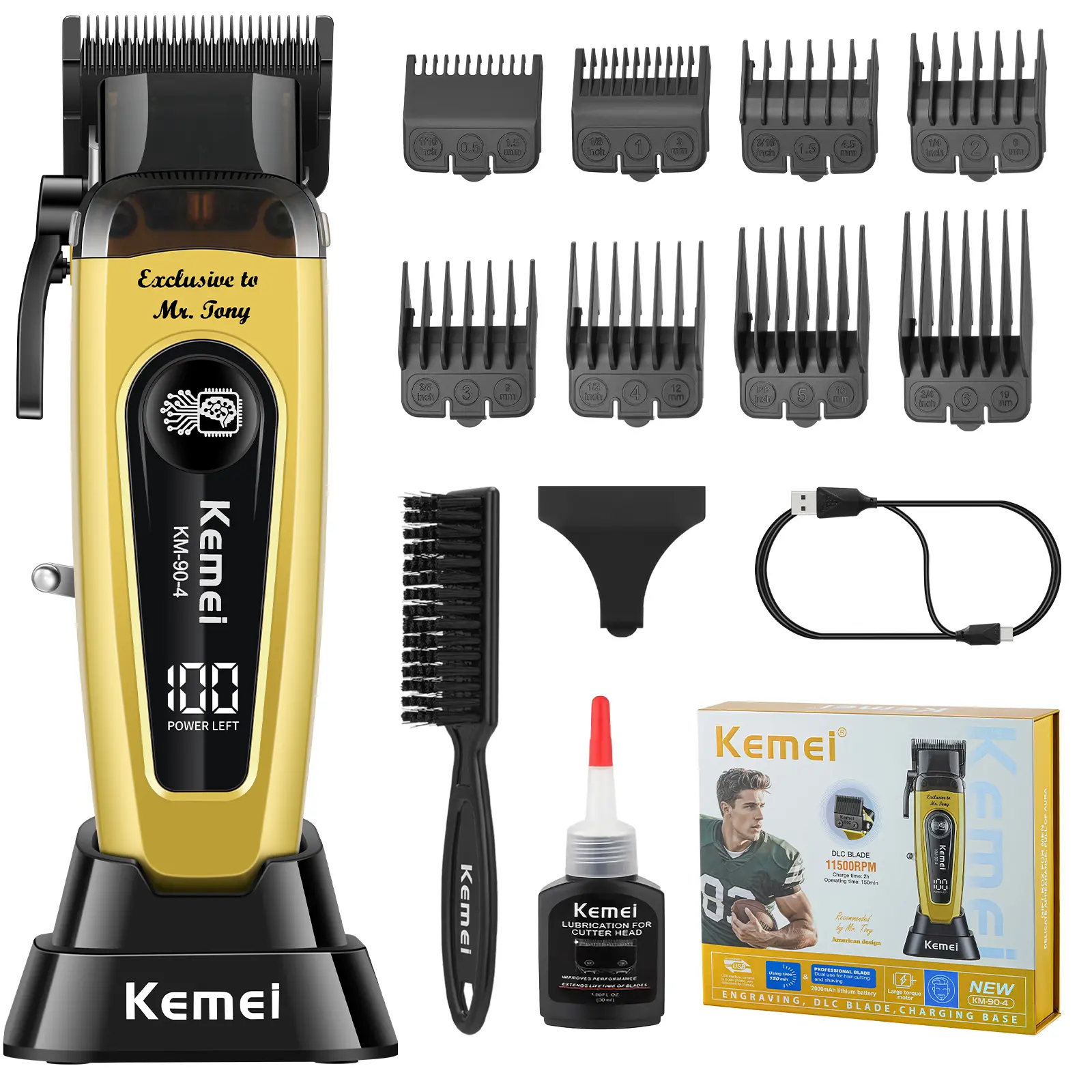 KEMEI KM-90-4 Professional Hair Clipper for Men Cord/Cordless Hair Cutting Kits, Hair & Beard Trimmer, Adjustable Blade Barber Clippers with USB Rechargeable, Gift for Men