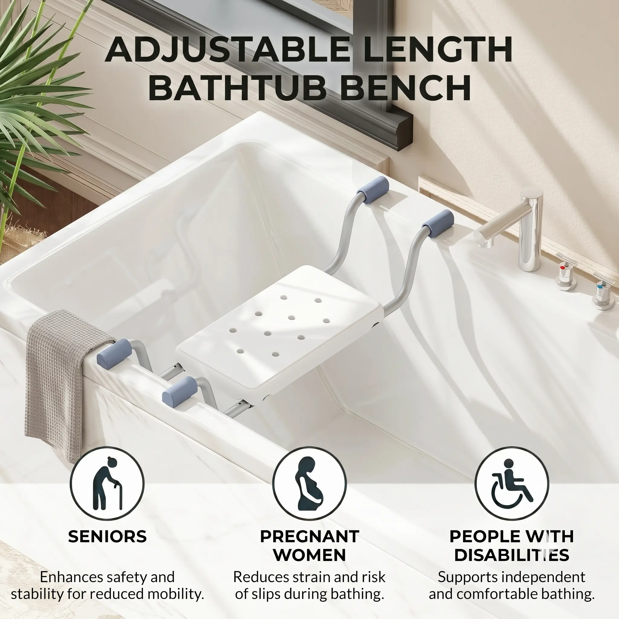Modern Bath Chair for Seniors - 1pc Heavy-Duty Aluminum Adjustable Bathroom Shower Stool with Plastic Seat, 27.95-32.28 in Length Range, 260 lbs Weight Capacity, Bath Chairs For Seniors, Shower Stool For Inside Shower